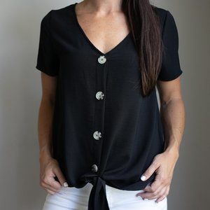 Soft faux button short sleeve blouse
